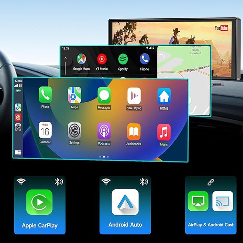 10.3" 4K Dash Car Receiver CarPlay Android GPS Nav Touchscreen Backup Camera