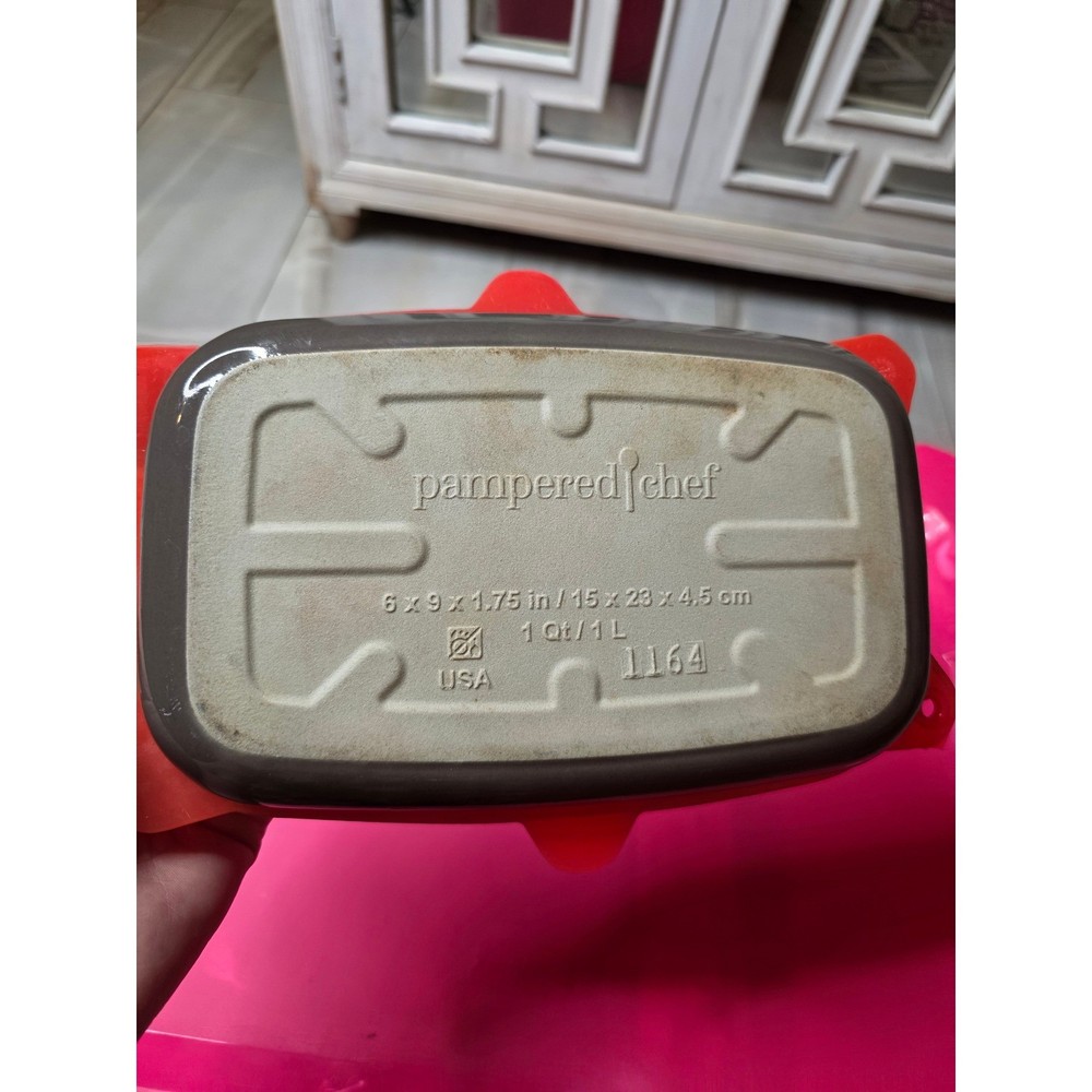 Pampered Chef Stoneware Loaf Pan 1164 Gray Glazed Rectangular Baker 1 Qt Lid