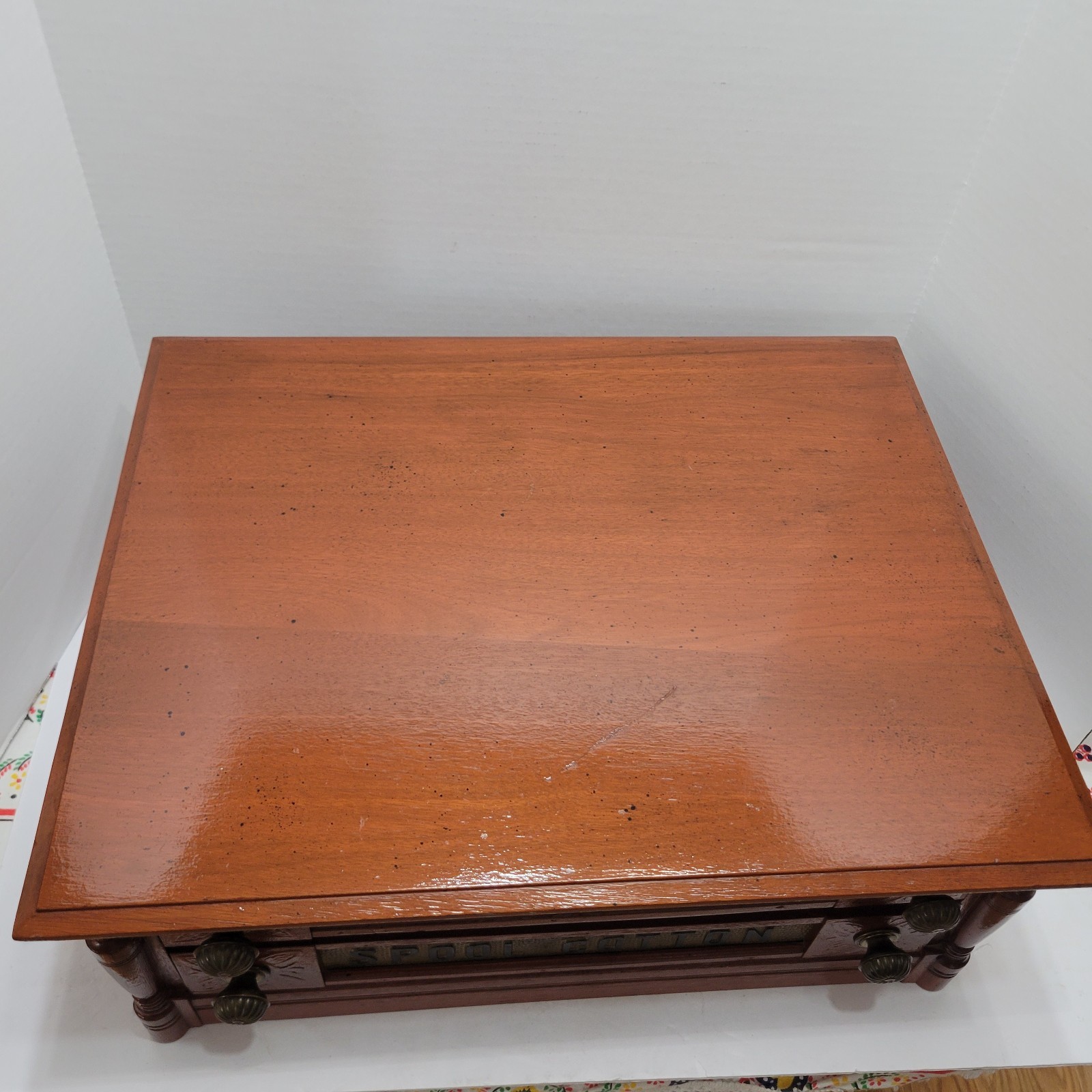 Antique J & P Coats 2 Draw Wood Spool Cotton Cabinet Counter Top Store Display