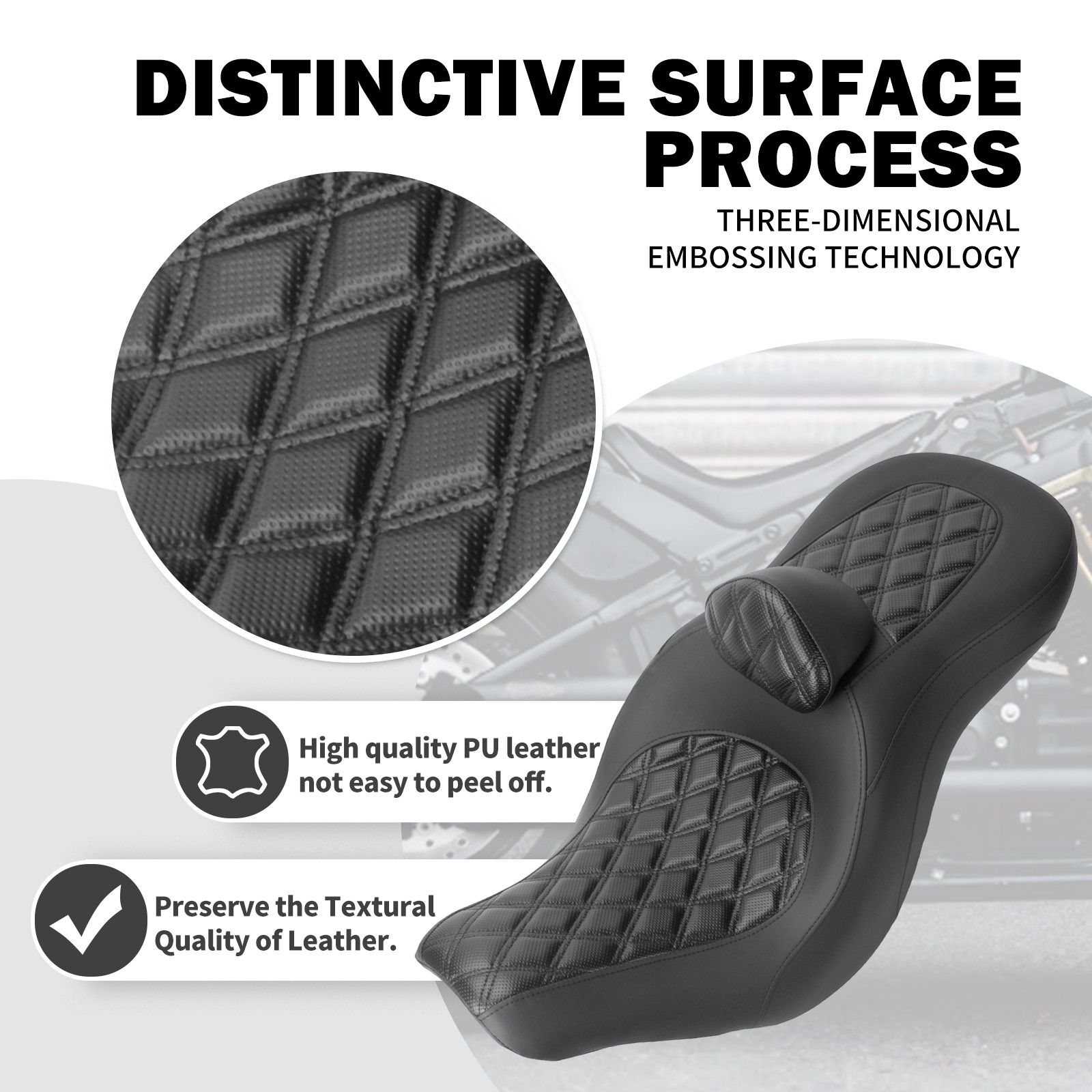 Diamond Driver Passenger Seat w/ Backrest For Harley Low Rider FXLRS 2018-2025