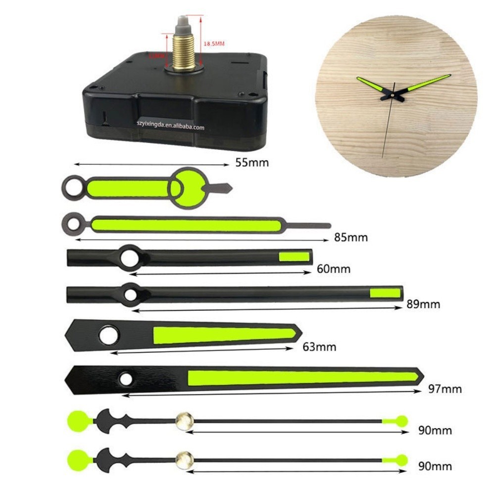 3Pcs 18mm Quiet Clock Movement Kit with 6 Sets Luminous Clock Hands Replacement