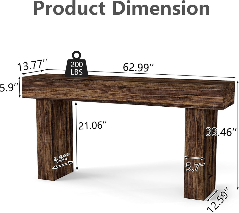 63'' Long Console Table,2 Tier Farmhouse Entryway Table Sofa Table with Storage,