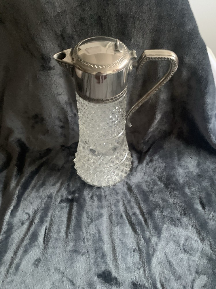 Victorian Silverplate Glass Pitcher Diamond Pattern Antique