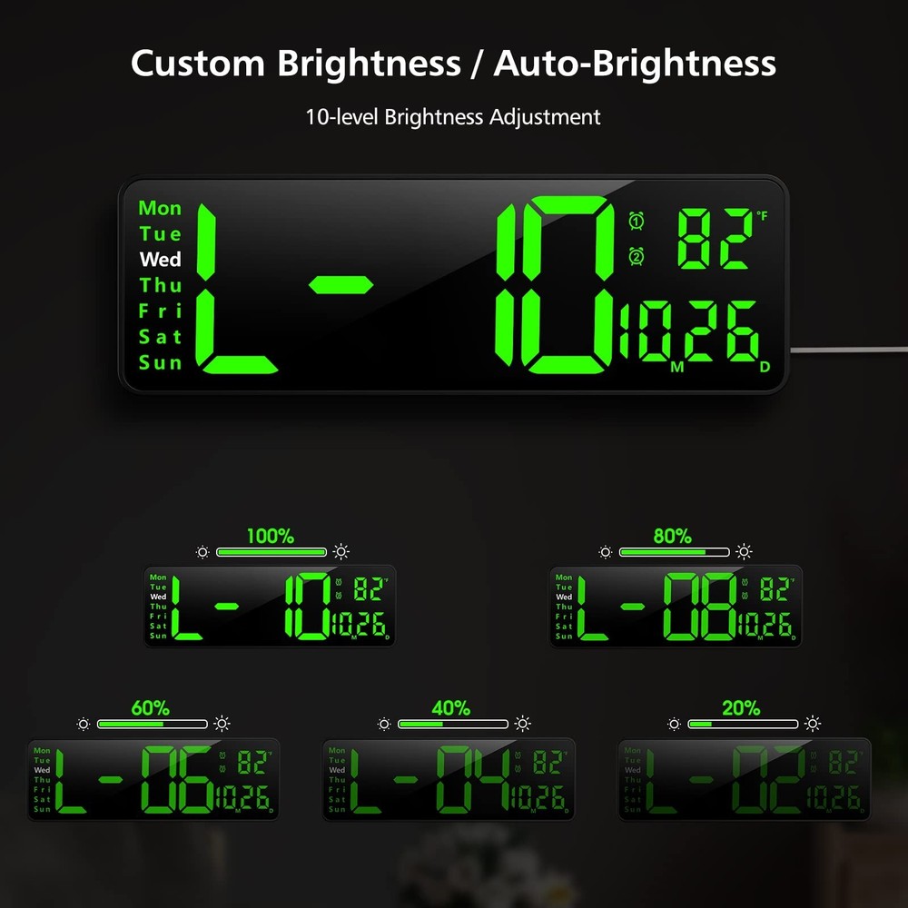 16" Large Digital Wall Clock with Remote, Large Display LED Wall Clock for Li...