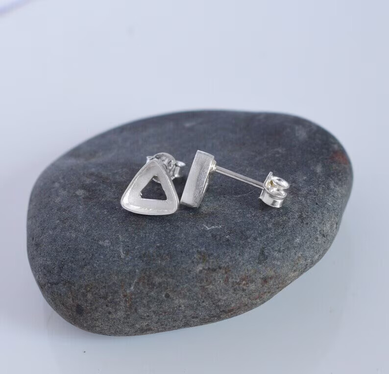 Solid 925 Silver Blank Trillion Bezel Cup Setting Base Handmade Earring Supplies