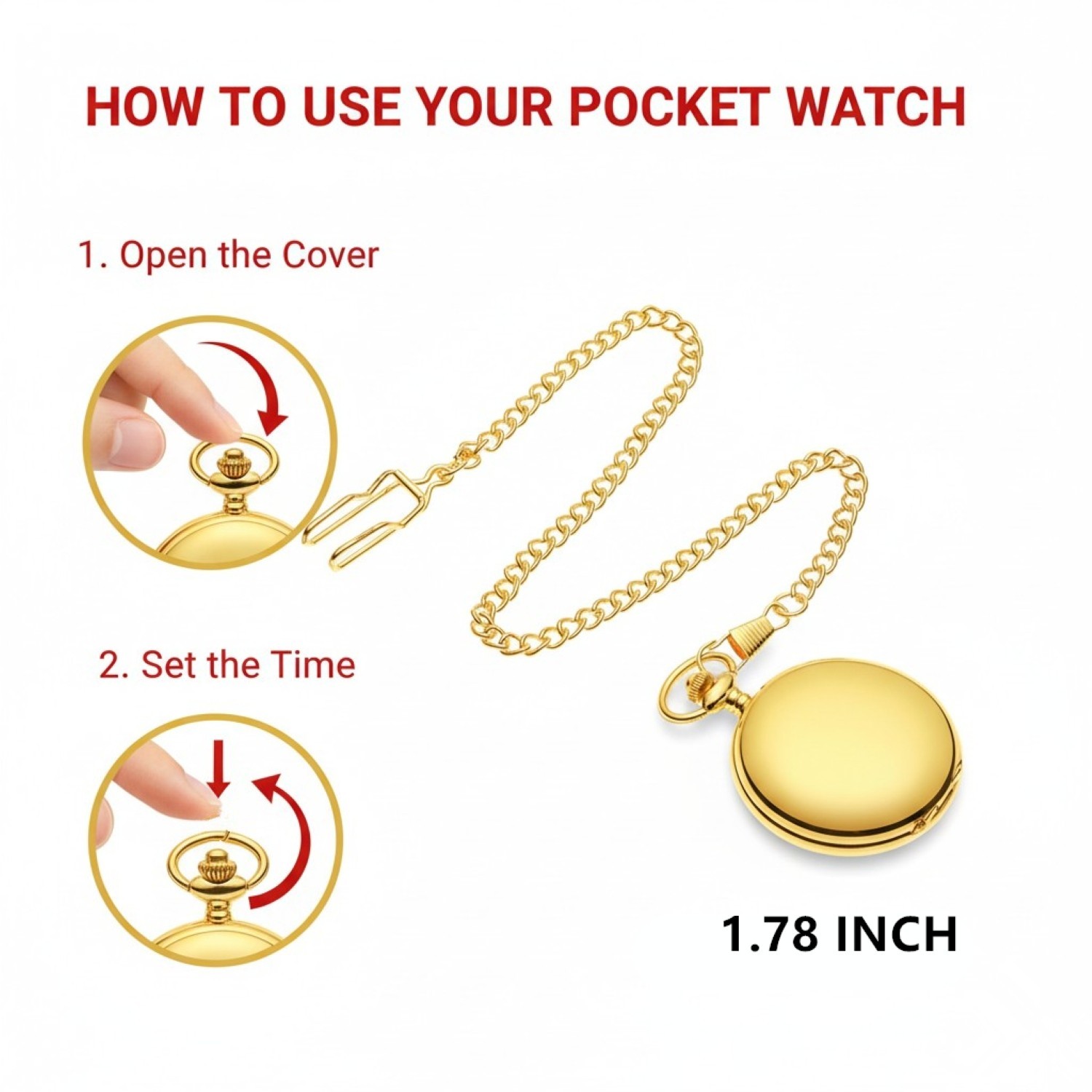 Vintage Gold Pocket Watch with Chain for Men Classic 1920s Style Gift