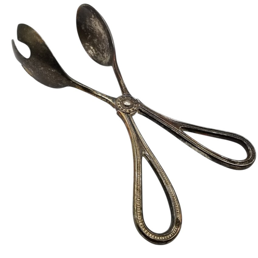 Vintage Ornate Godinger Silver Plated Salad Vegetable Tongs Serving Spoon Fork