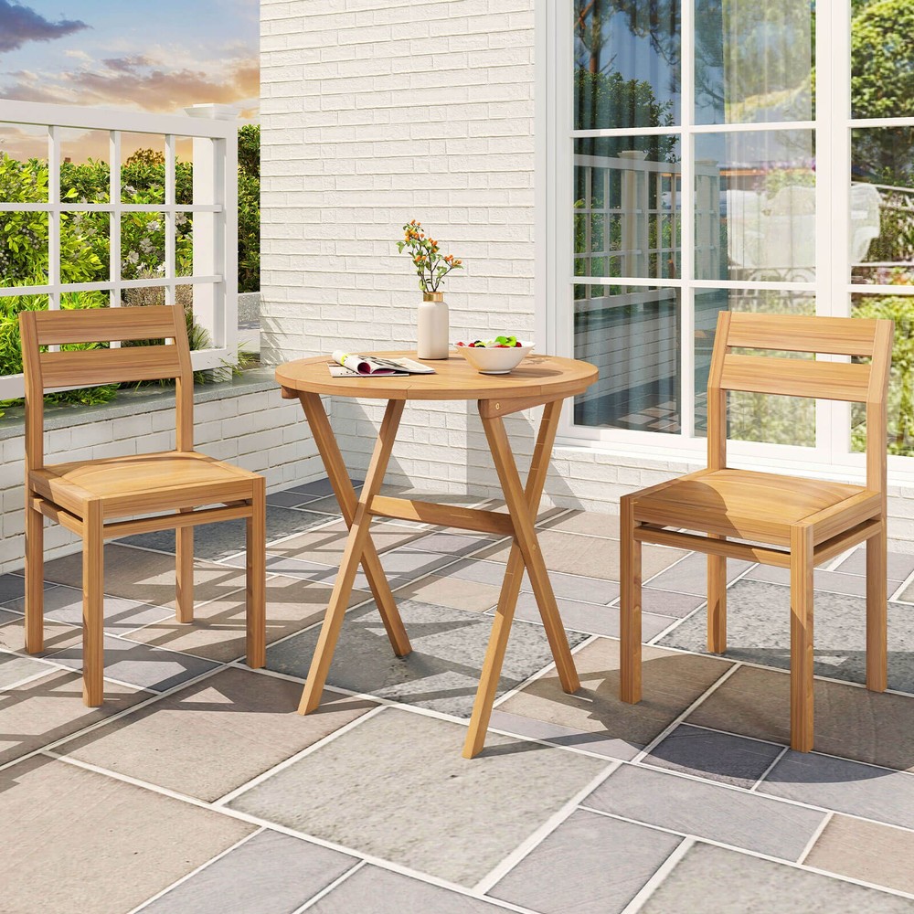 Outdoor Side Table with Slatted Tabletop & X-Shaped Structure Coffee Table