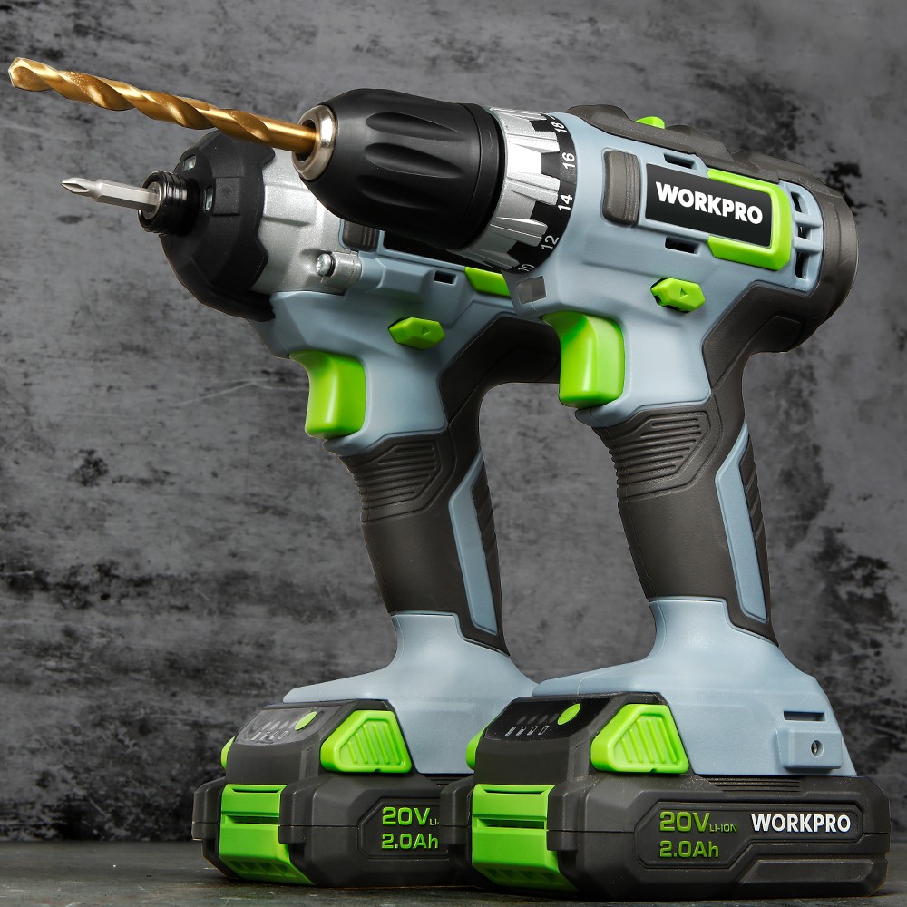 WORKPRO 20V Cordless Drill Combo Drill Driver Impact Driver Kits 2x2Ah Batteries