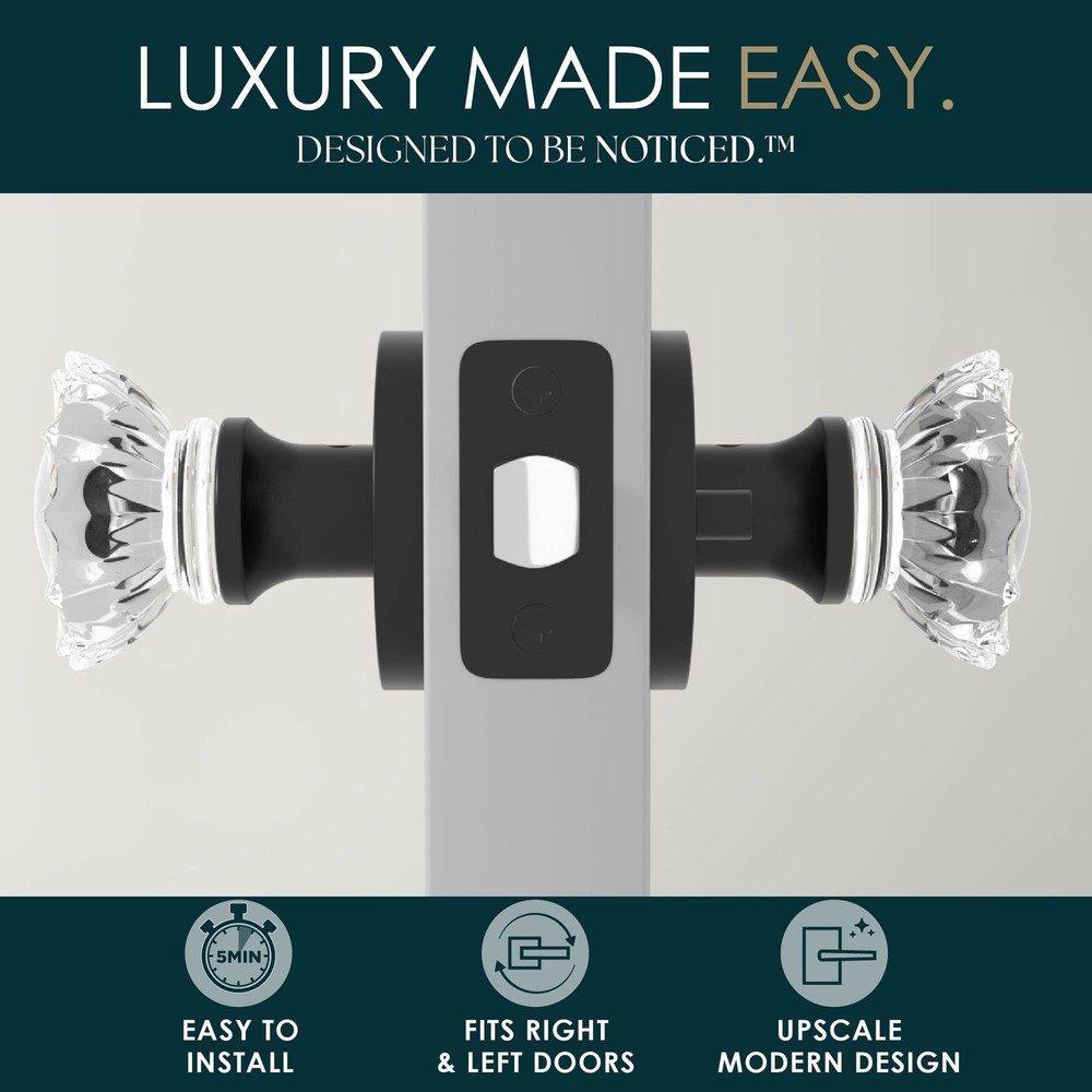 Mega Handles Feerie Crystal Door Knobs - 1 Pack Reversible Interior Privacy D...