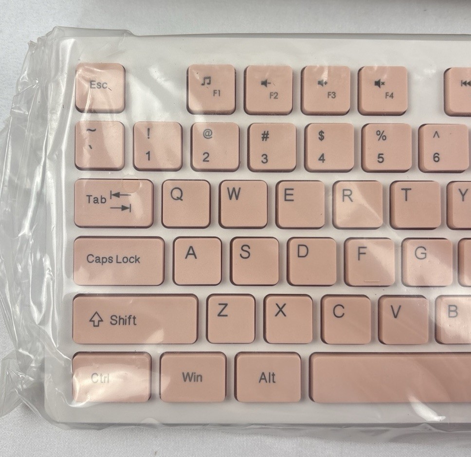Wireless USB Keyboard with Mouse Combo Mice Set - White + Pink. New