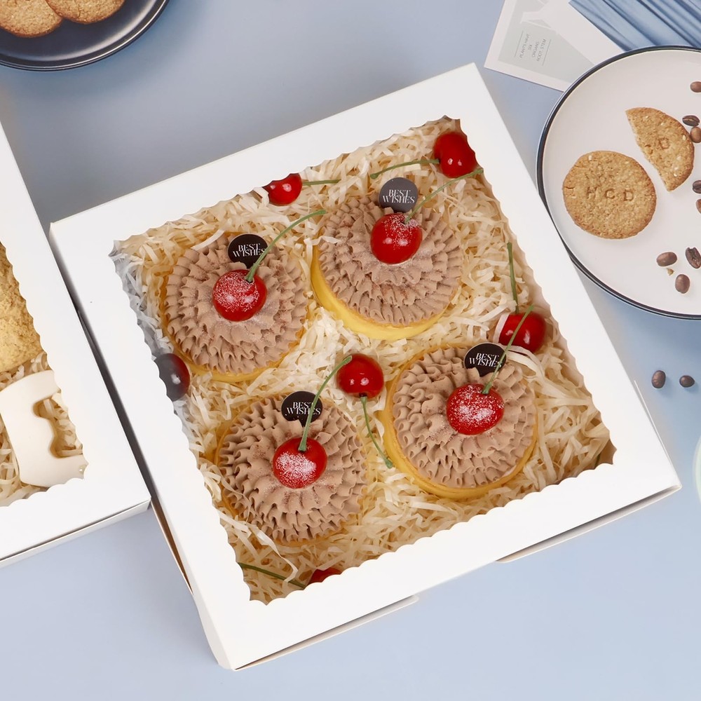 24pcs 9x9x2.5 Inch Pie Boxes White Bakery Boxes Cake Boxes with Window for Pi...
