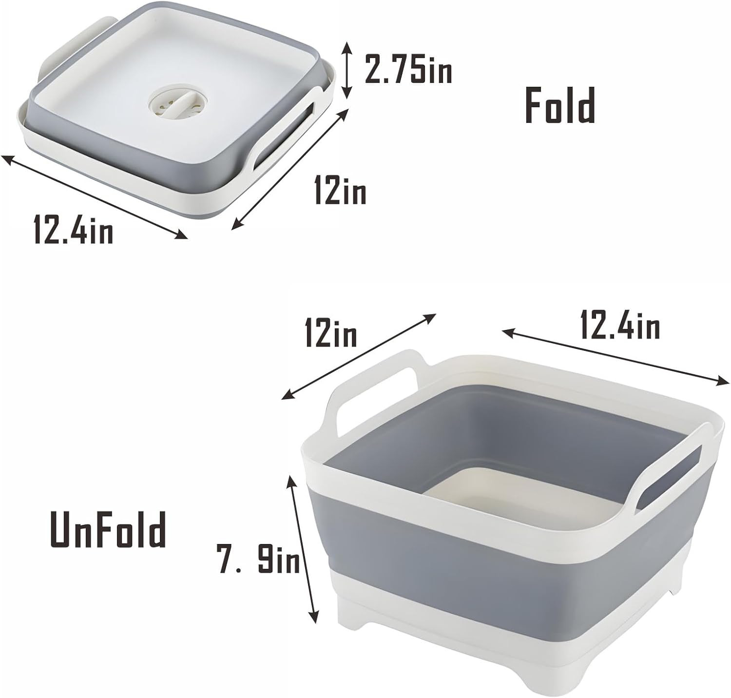 Collapsible Dish Basin with Drain Plug, 9L 2.4 Gallon Portable Wash Basin Dishpa