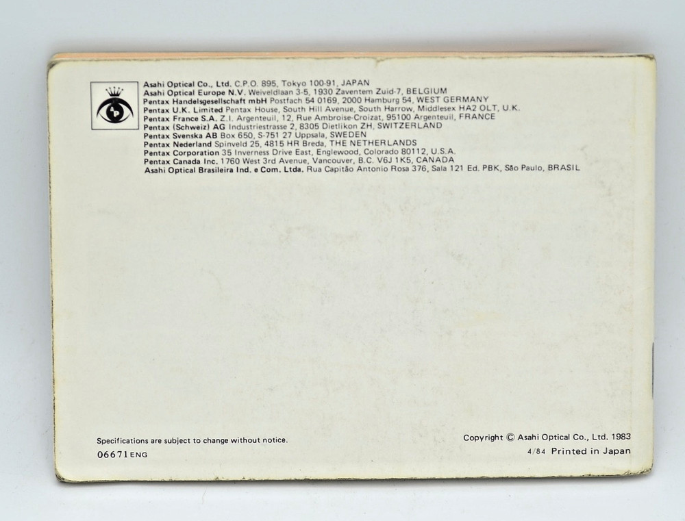 Pentax Super Program - Original Camera Instructions/Manual