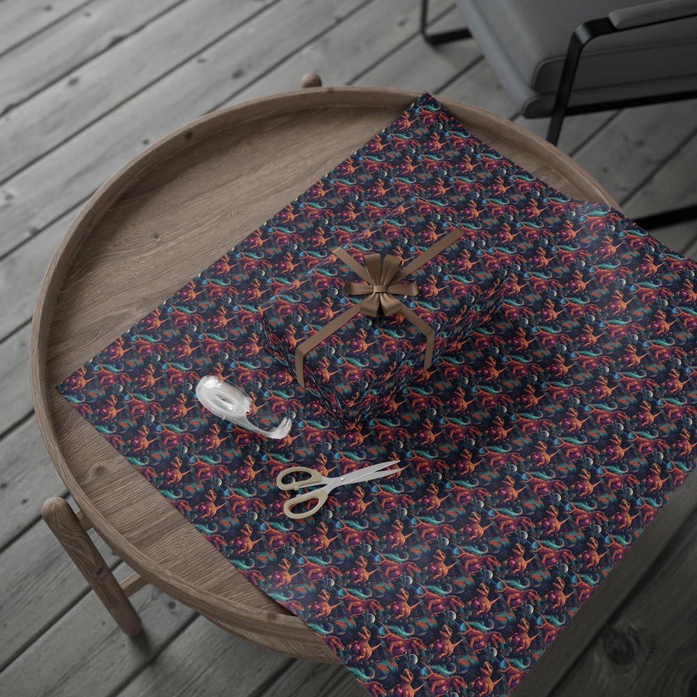 Dinosaurs in Space Wrapping Paper Fun Sci-Fi Gift Wrap
