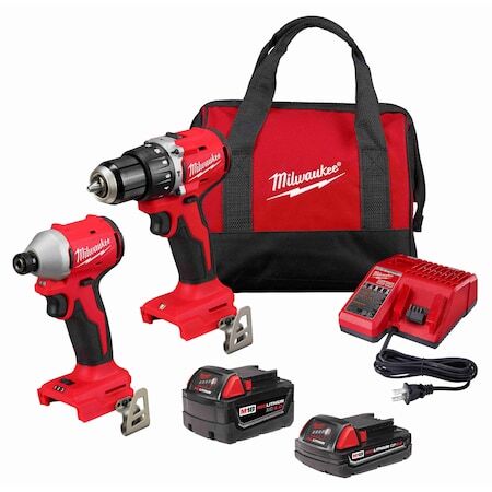 Milwaukee Tool 3693-22Cx M18 Compact Brushless 2-Tool Kit, Hammer Drill &