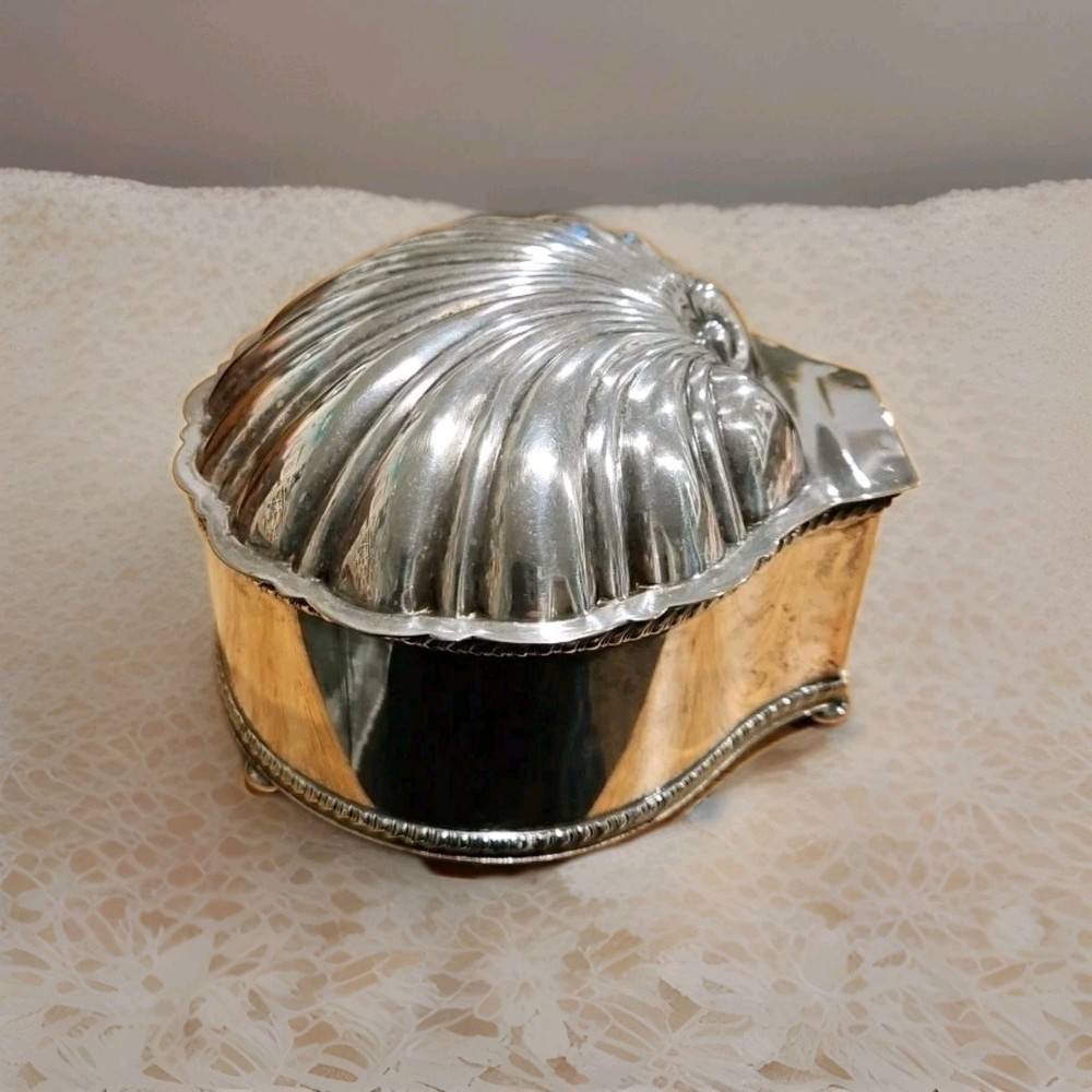 VTG Silverplate Clam Shell Hinged Box Friedman Silver Co Hallmarked Rare Coastal