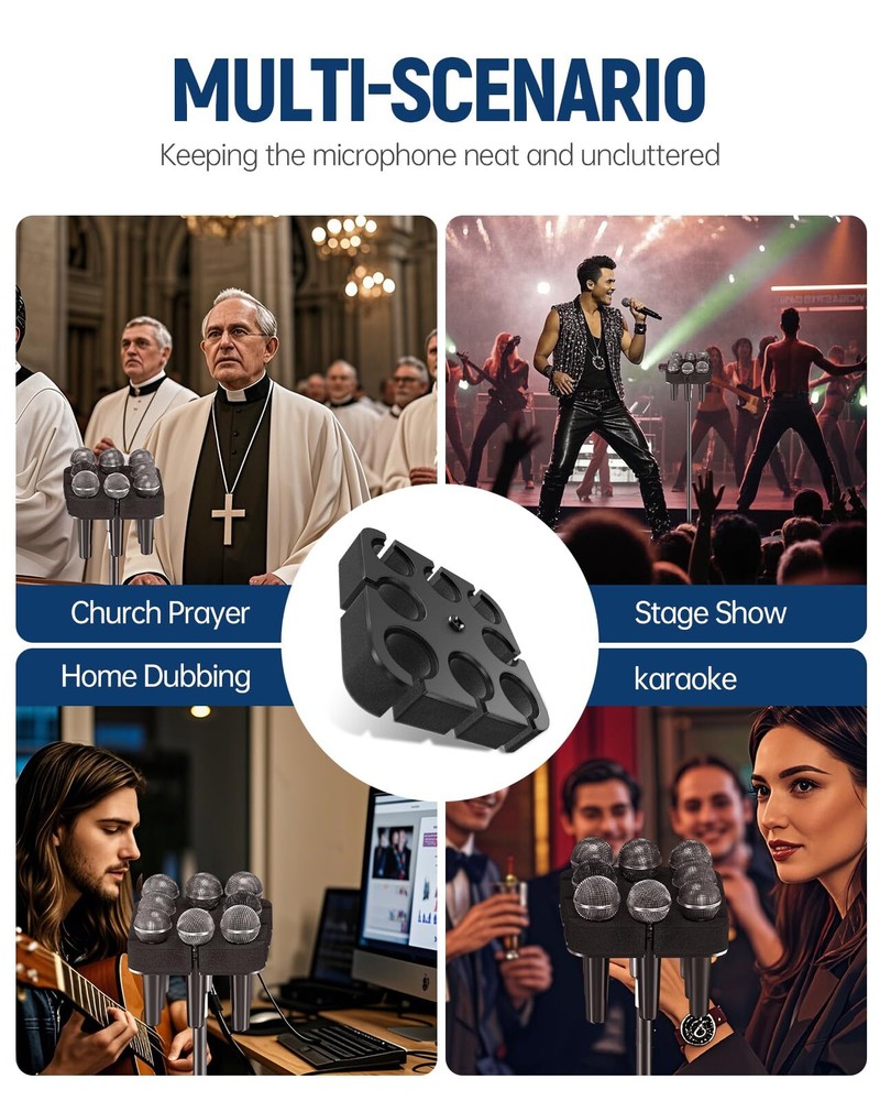 Multi Microphone Holder Square Tray with Foam Padding for 8 Wireless/Wired Mics