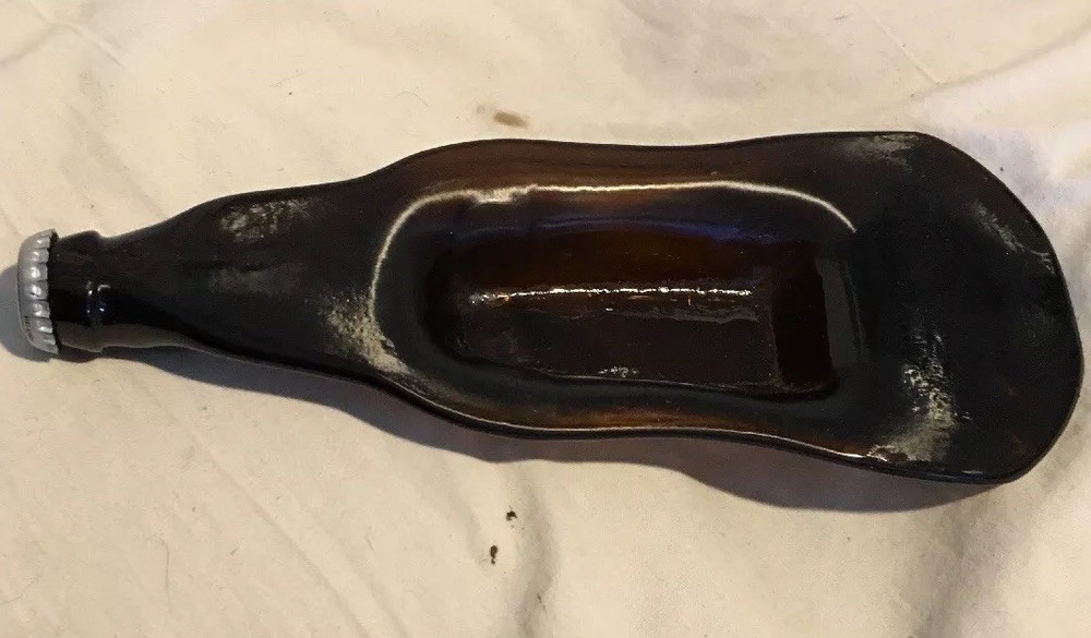 Flat Melted Beer Bottle Ashtray Candy Dish Brown Sam Adams Light *Excellent+++