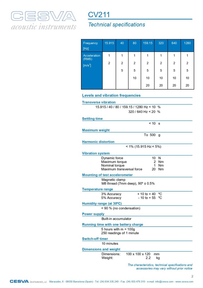 CESVA CV211 Multi-frequency Vibration Calibrator