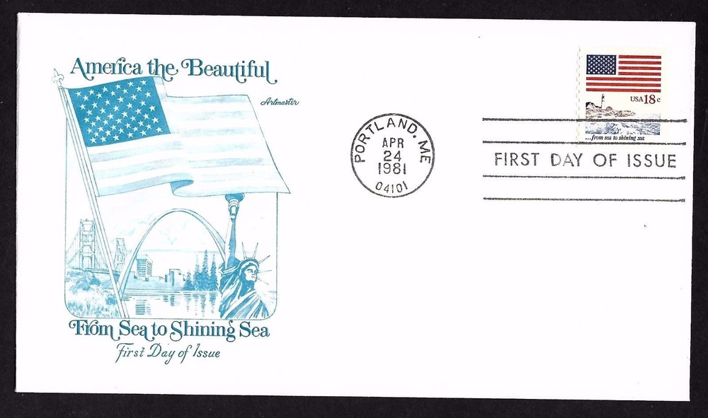 #1891 18c Flag & Anthem - Artmaster FDC Coil Single