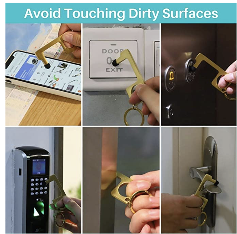 No Touch Door Opener Tool | Multifunctional Brass No Touch Keychain Tool