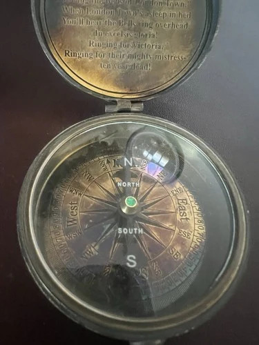Large Brass English Compass For Navigation Victorian Style