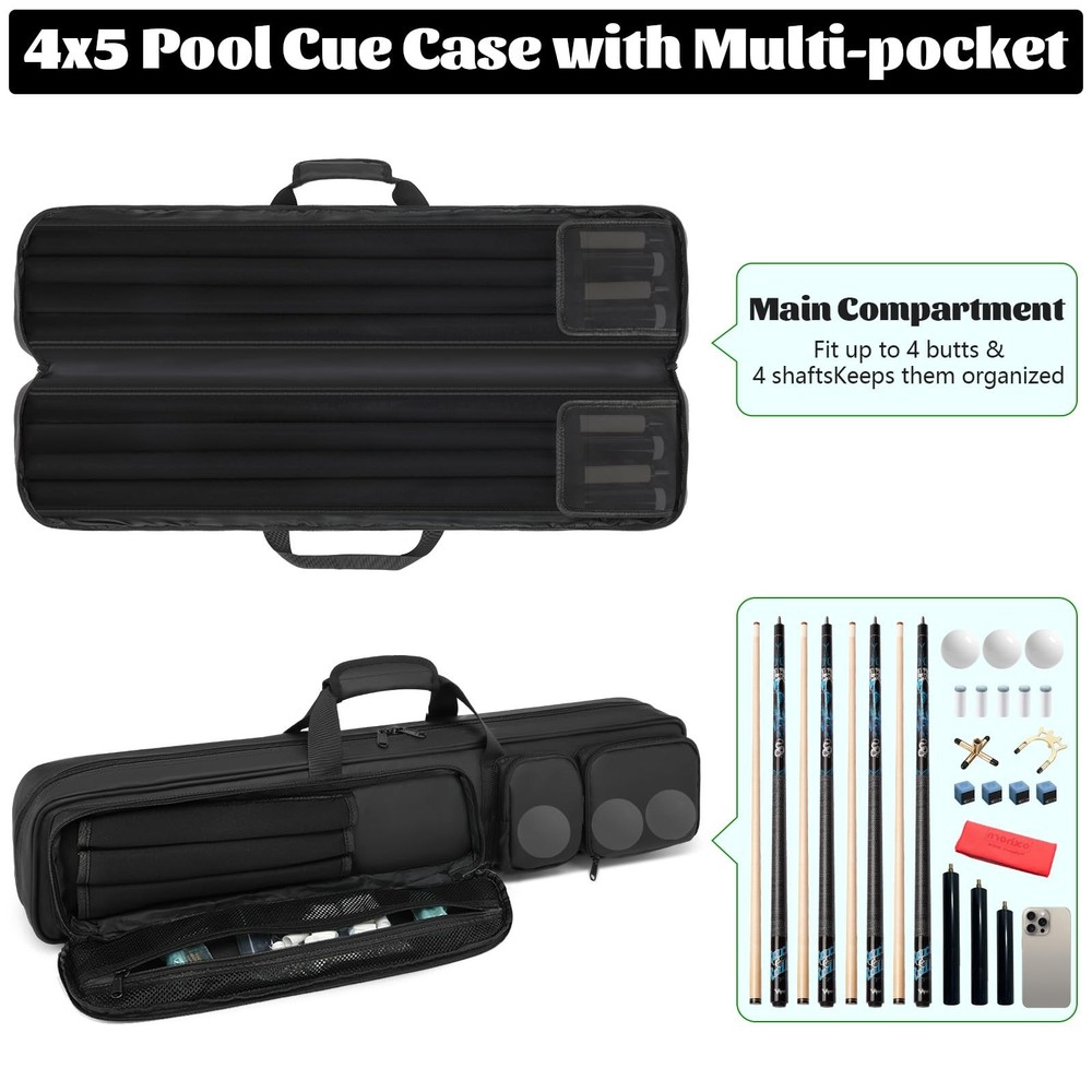Pool Cue Case 4x4, Soft Padded Pool Stick Case,Pool Stick Case with Multiple ...