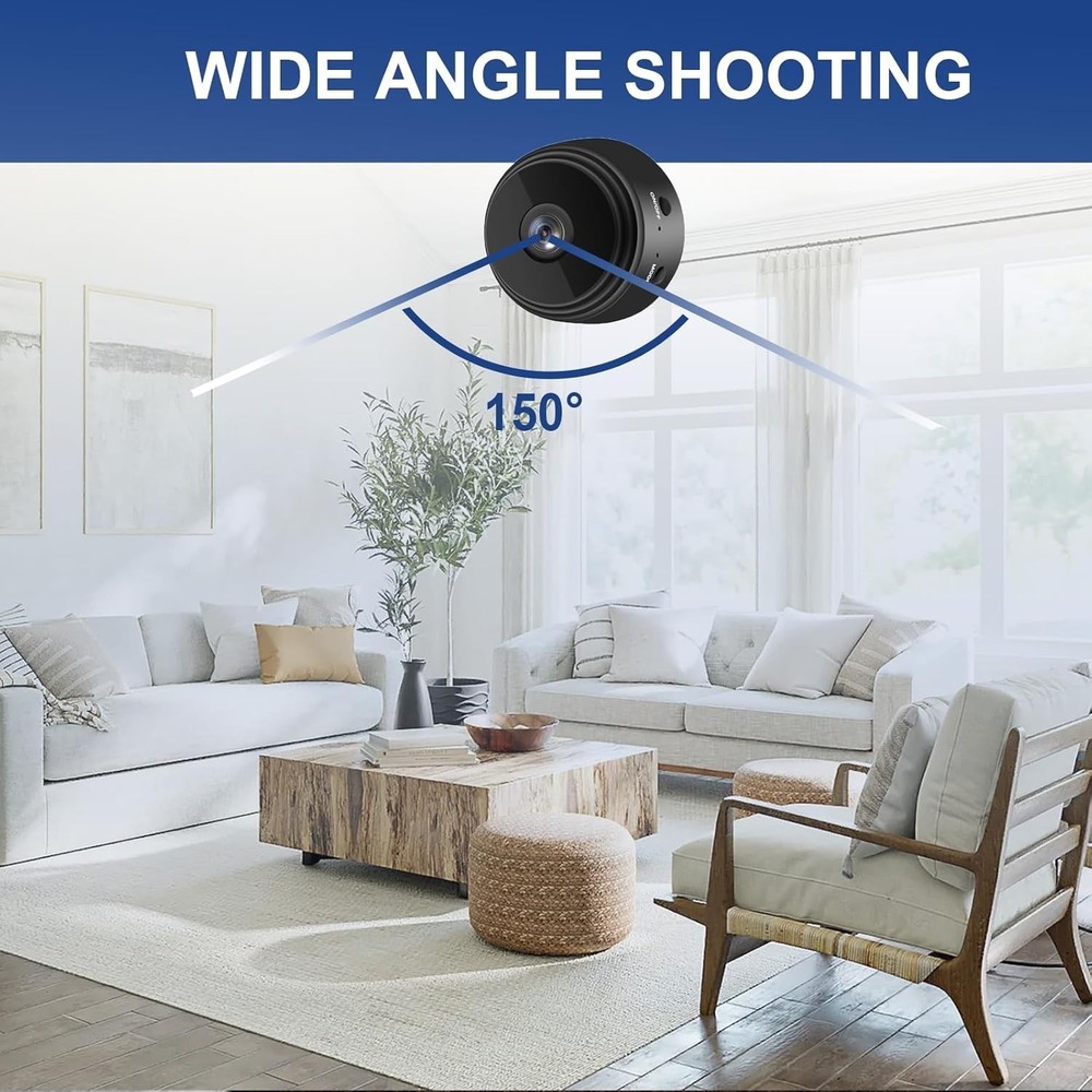 3 Mini WiFi Security Cameras - 150° Wide-Angle, Night Vision & Loop Recording
