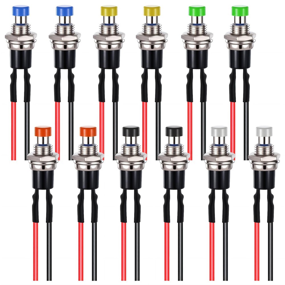 12 PCS 7mm Momentary Switch 12V Prewired Momentary Push Button Switch Normall...