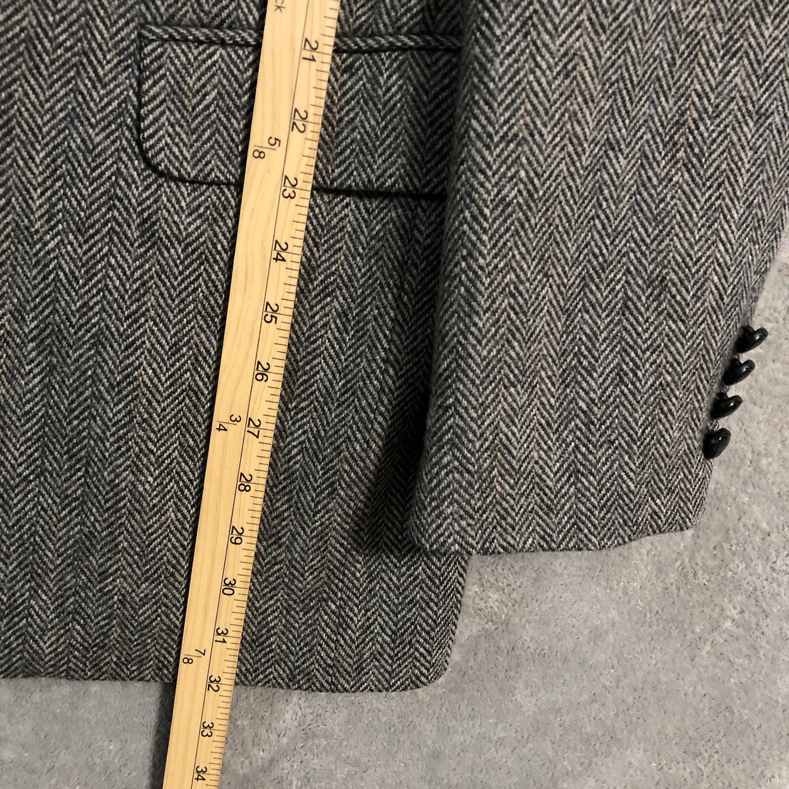 VTG Joe Namath Mens Blazer Size 44L Long Gray Herringbone Wool Tweed Sport Coat