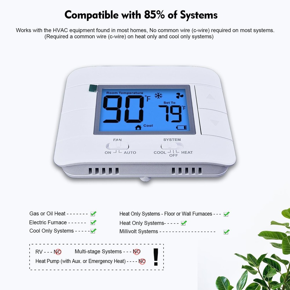 Non Programmable Thermostat for Home Large Display Temperature Control