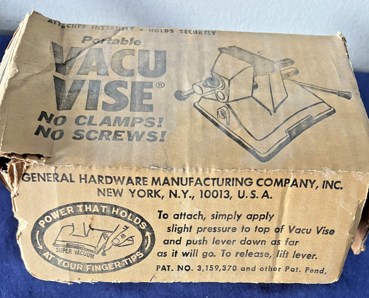 Vintage Small Portable Vacu Vise by General 2.5" USA in orig. box - no suction?
