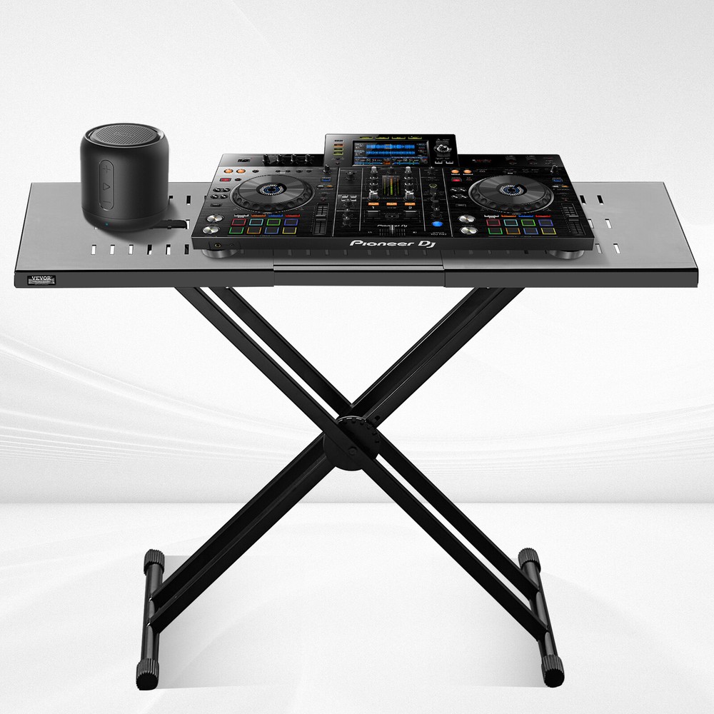 VEVOR Portable Expandable DJ Table w/ Double-X Braced Keyboard Stand Adjustable