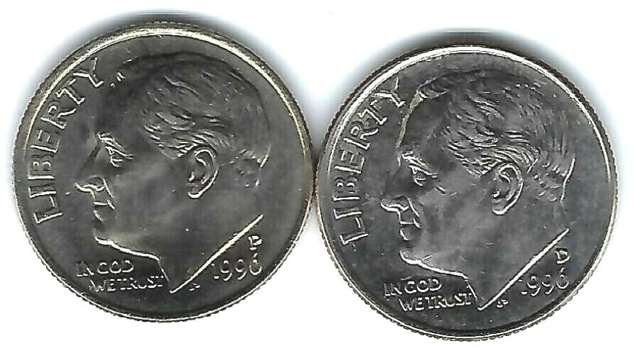 1996-P + D Uncirculated Roosevelt Dimes Both Business Types!