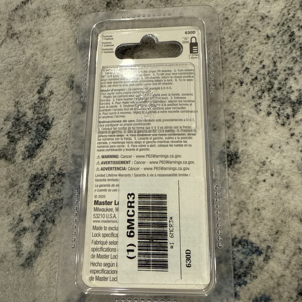 Master Lock 3-Digit Combination Lock Aluminum