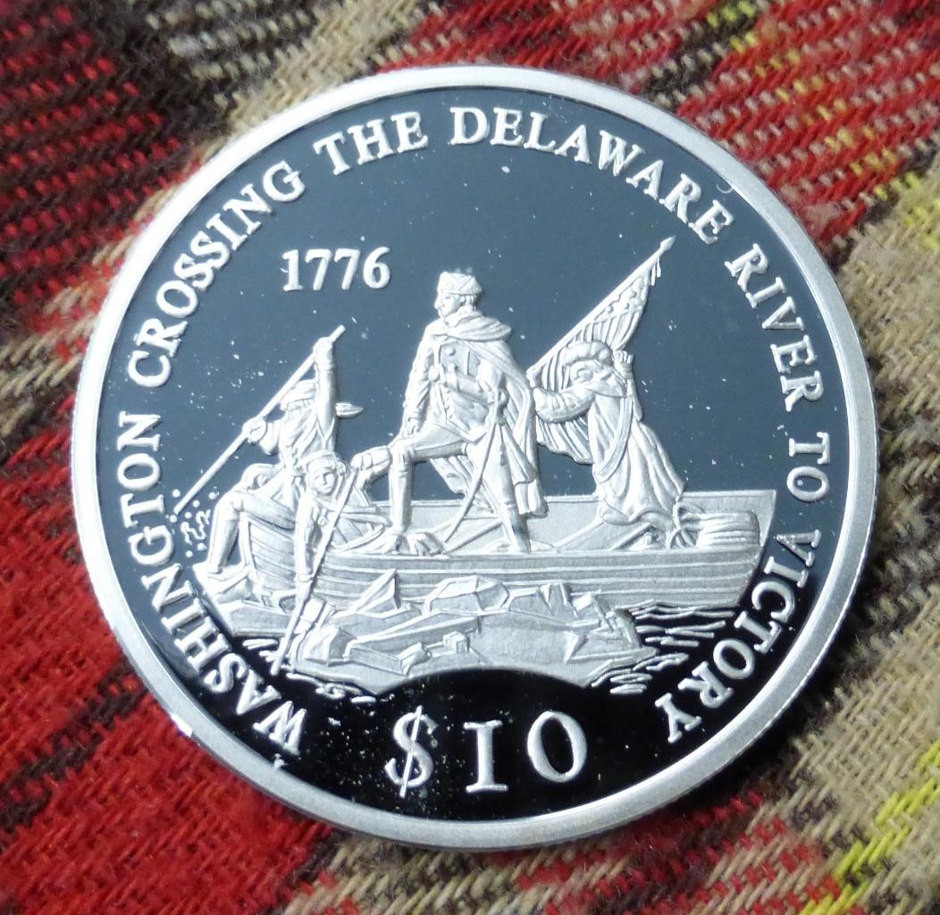 .999 Fine Silver 2000 Washington Crossing the Delaware River Liberia Proof $10