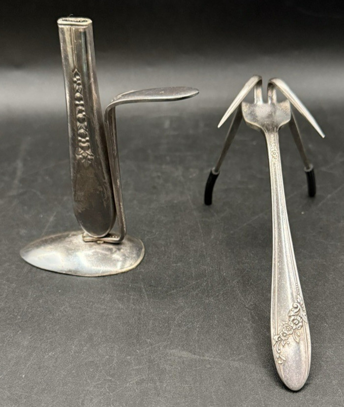 Silverplate Utensil Art Rogers Spoon Knife Candle Holder & Oneida Fork Bug