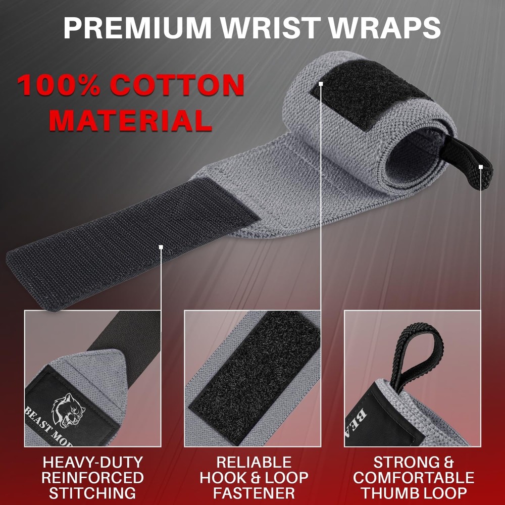 Weightlifting Wrist Wraps with Thumb Loop – 18" HeavyDuty Support for