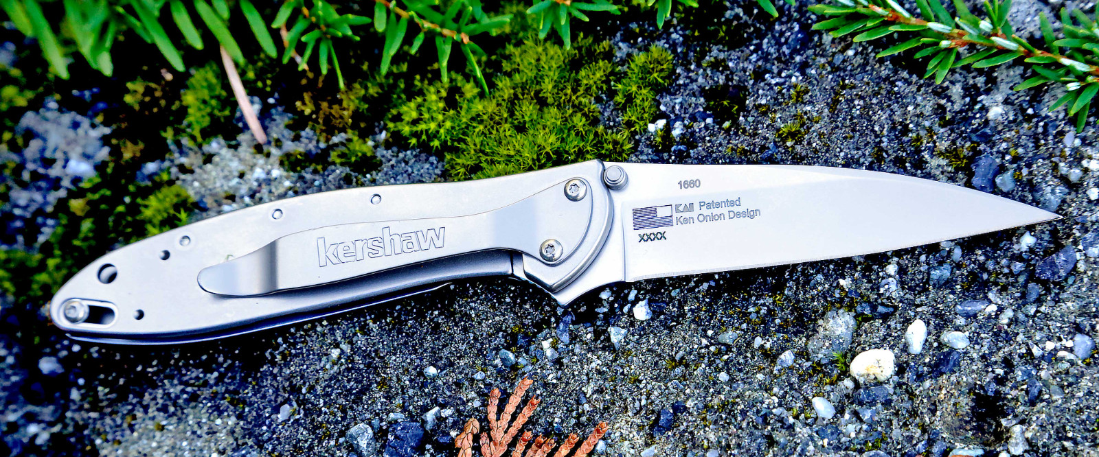 1660 Kershaw Leek Knife silver plain Blade New Flag Logo Blem assisted opener