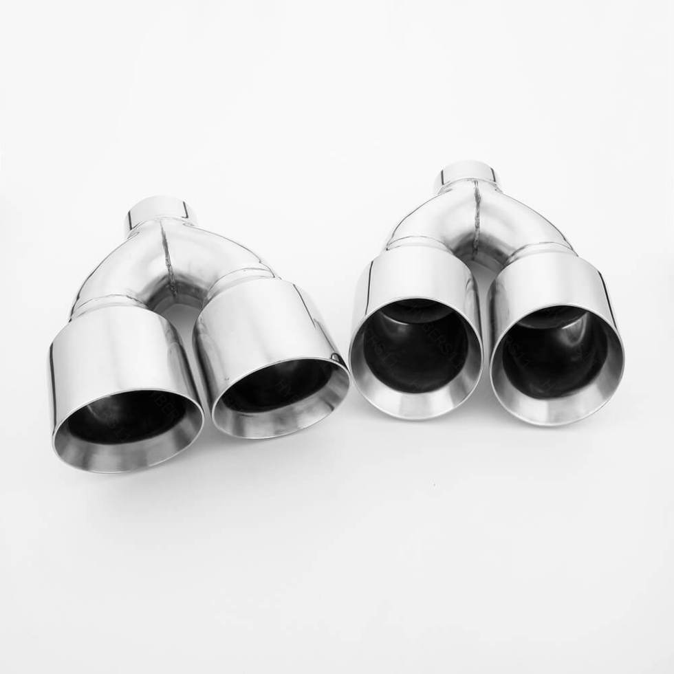 Pair Quad 4.5" Out Exhaust Tips 3" In 304 Stainless Steel Dual Wall Angle Cut