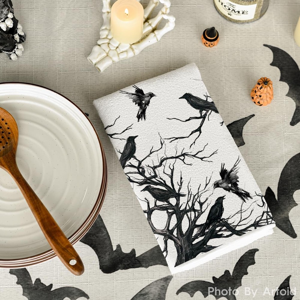 Halloween Decorations Tree Branches Crows Kitchen Dish Towels Gift 2PCS 18"x26"