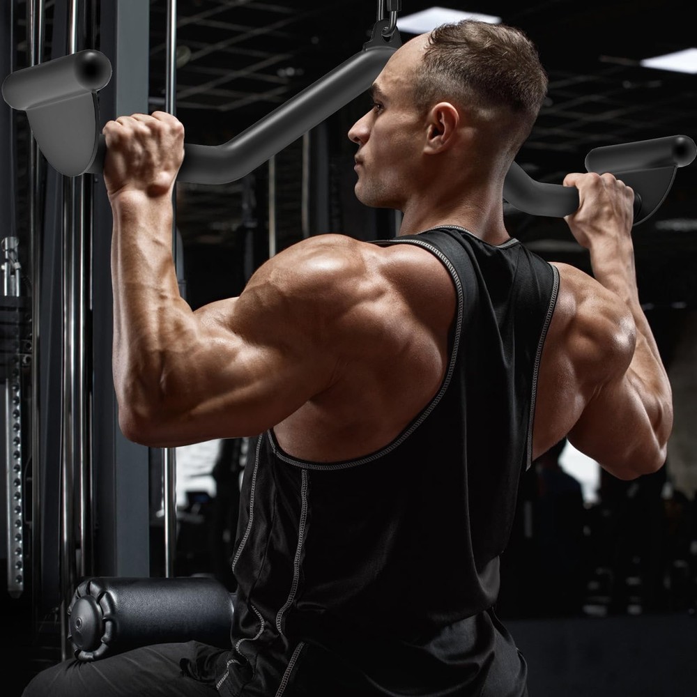 28" LAT Pull Down Bars Cable Machine Attachment, Rowing T-bar V-bar Set, Back...