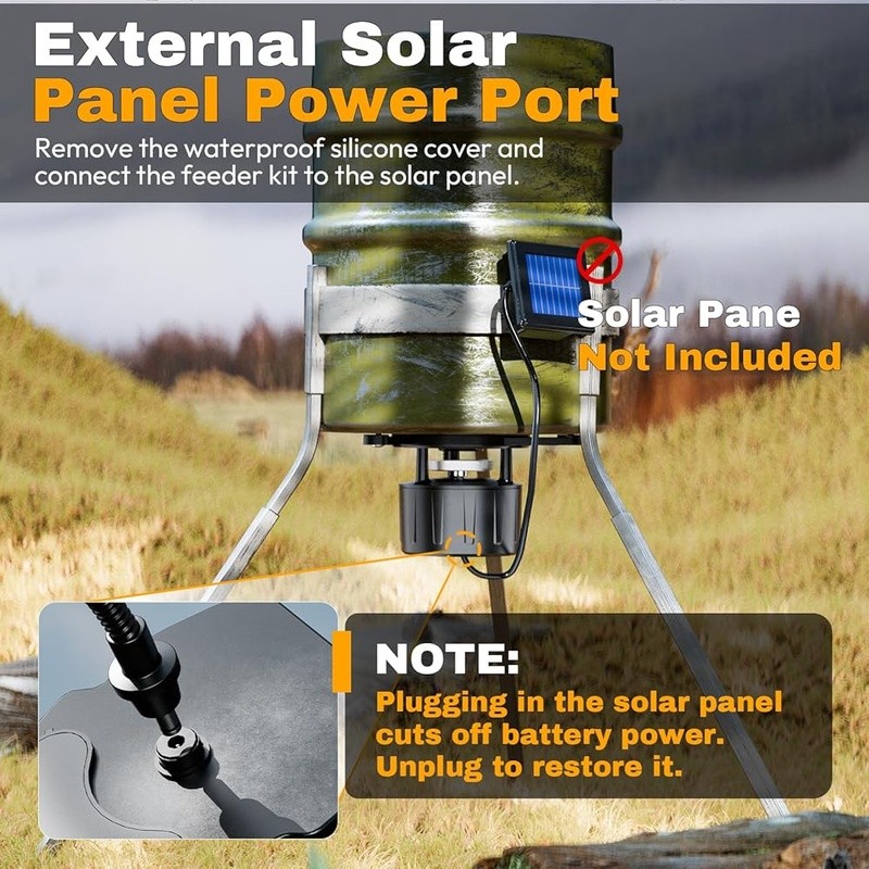 Efficient Deer Feeder Kit Digital Timer Adjustable Arms Solar Panel Compatible