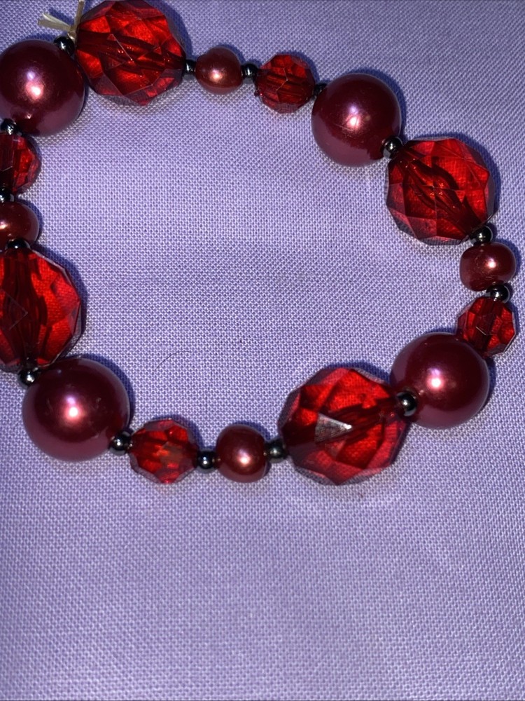 Handmade Red Beaded Stretch Bracelet