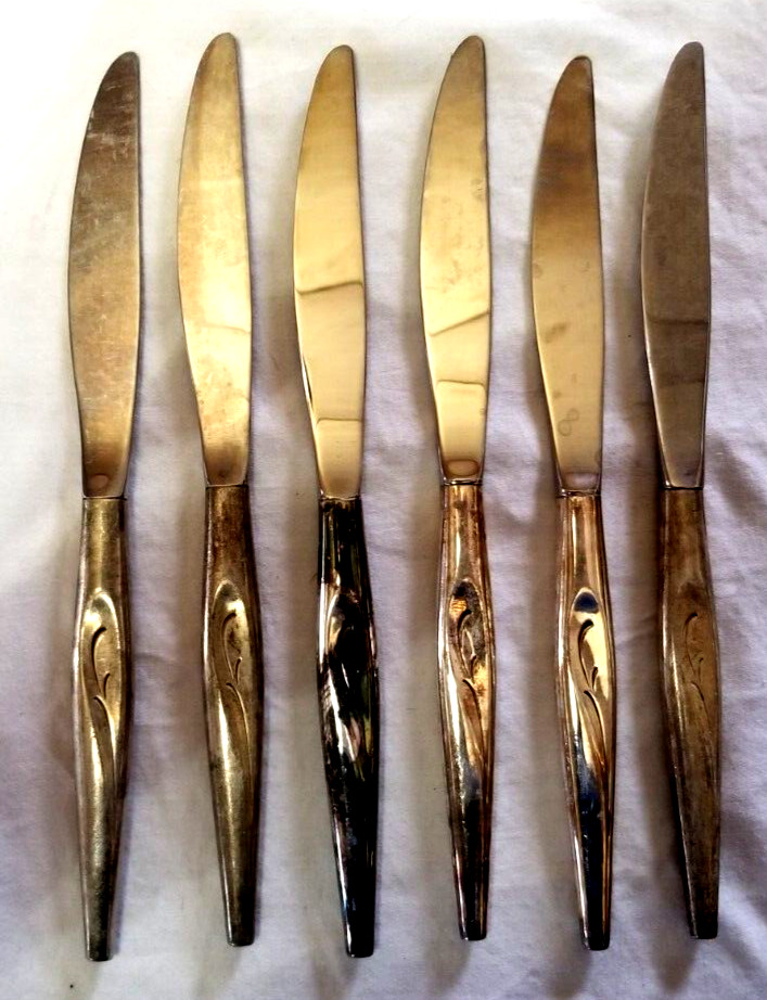 Oneida Community Flight Pattern Silver Plate 6 Dinner Knives VTG 1963 Flatware