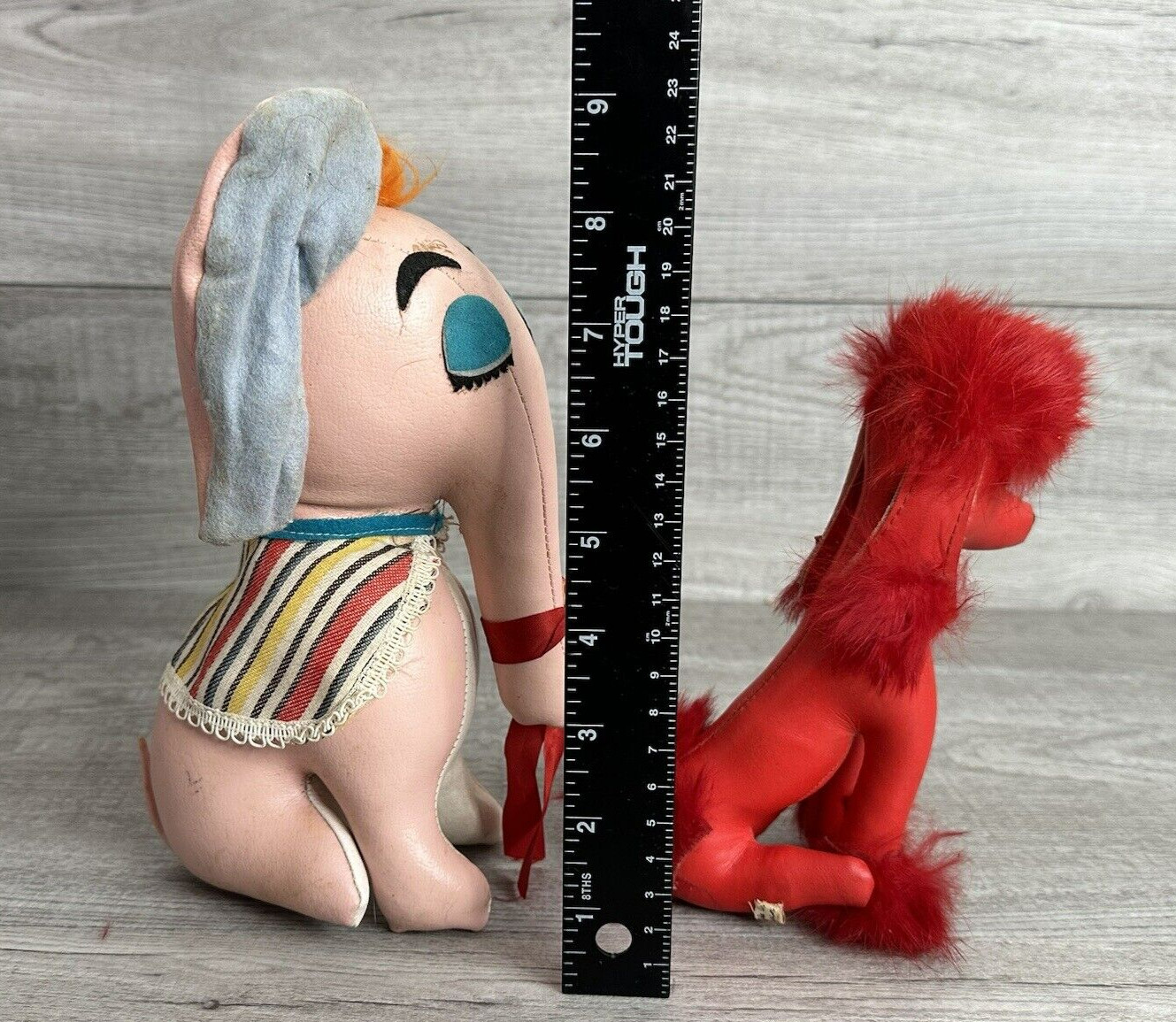 Lot of 2 VTG 1950-60s Childrens Toys Made in Japan Pink Elephant & Red Poodle