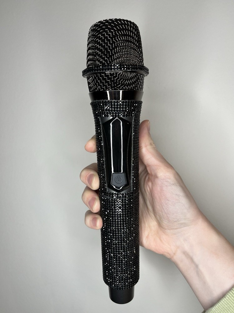 Black Rhinestone Wireless Karaoke Microphone + Receiver System - Rechargeable