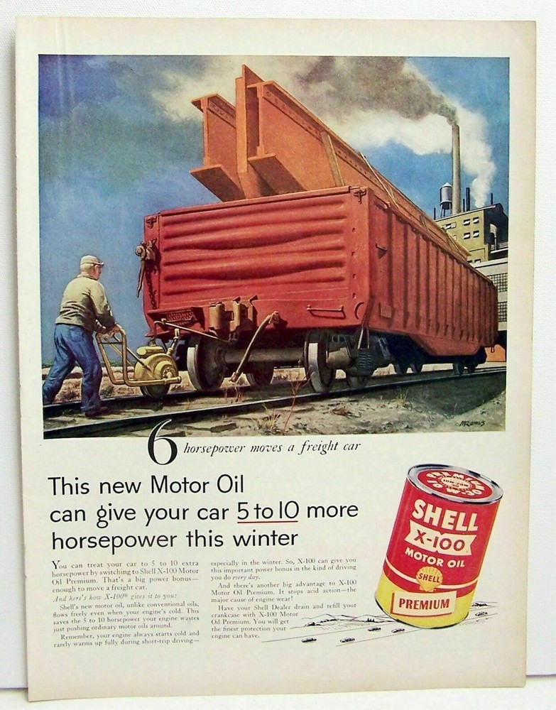 Shell Oil ad Shell X-100 1955