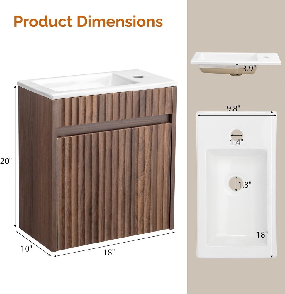 18" Bathroom Vanity Top with Sink | Pre-Drilled Hole, Modern Rectangular Design